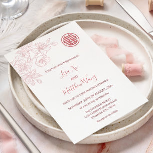 Invitation Mariage Chinois Rose Floral Blush
