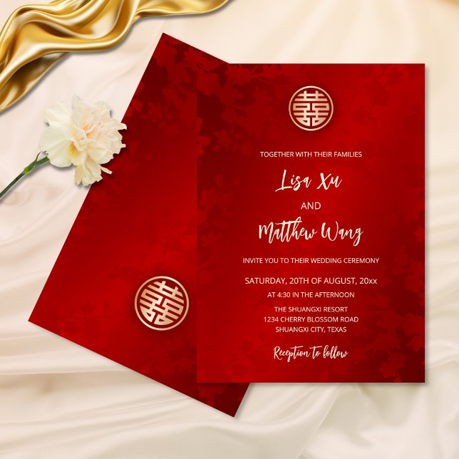 Invitation Mariage chinois rouge moderne simple (Créateur téléchargé)