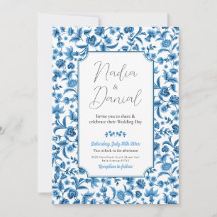 Invitation Mariage Chintz Blue & White Floral Ditsy Party