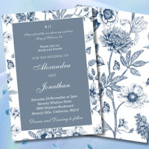 Mariage Chrétien à Motifs Floraux Bleus Chinoiseri