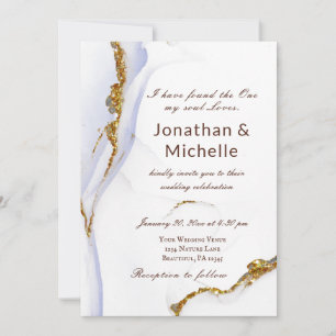 Invitation Mariage chrétien Abstrait Dusty Blue Gold