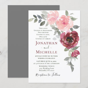 Invitation Mariage chrétien de Bourgogne rose douce