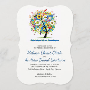Invitation Mariage chrétien de l'arbre florissant en forme de