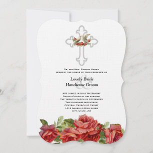 Invitation Mariage chrétien de roses rouges de perruches