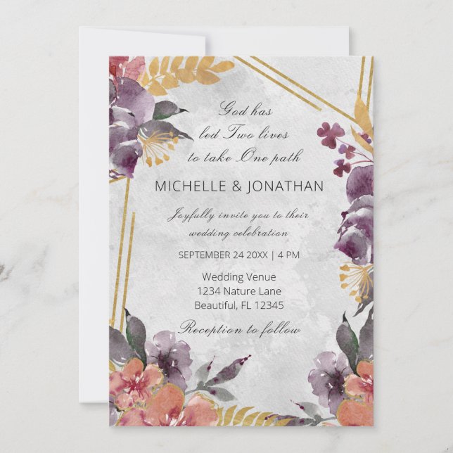 Invitation Mariage chrétien  Floral de lavande de Pêche (Devant)