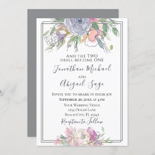 Invitation Mariage chrétien Lavender Blush Floral Grey Frame