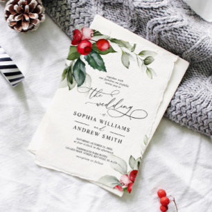 Invitation Mariage Christmas Greenery & Red Berries