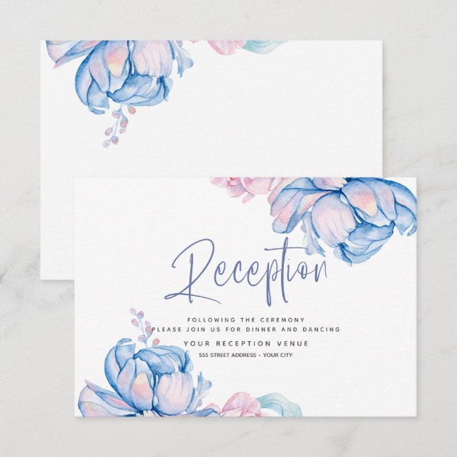 Invitation Mariage | Ciel Bleu et Bubblegum Pink Peonies (Devant / Derrière)