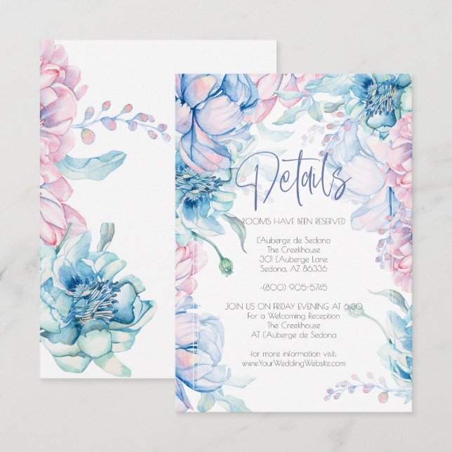 Invitation Mariage | Ciel Bleu et Bubblegum Pink Peonies (Devant / Derrière)