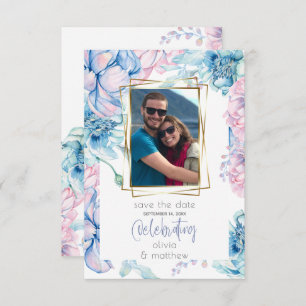 Invitation Mariage   Ciel Bleu et Bubblegum Pink Peonies