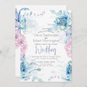 Invitation Mariage   Ciel Bleu et Bubblegum Pink Peonies