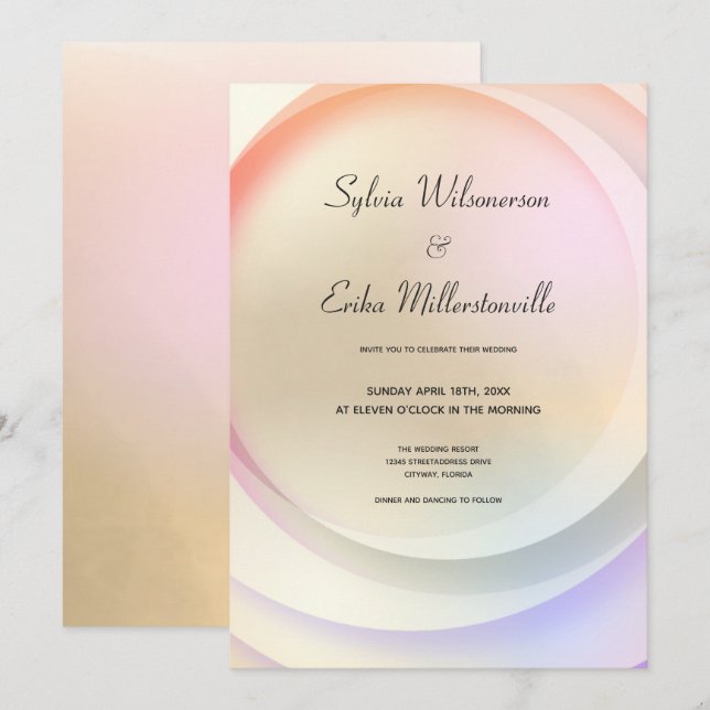Invitation Mariage circulaire Rainbow Pastel doux (Devant / Derrière)