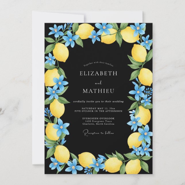 Invitation Mariage Citron Eucalyptus Noir Jaune (Devant)