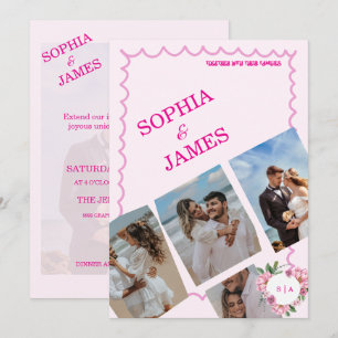 Invitation Mariage Citron Fantaisiste rose & Collage Photo