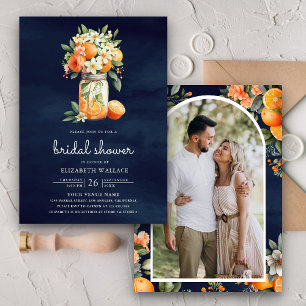 Invitation Mariage Citron Orange Bleu Marine Pot en Verre