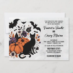 Invitation Mariage Citrouille de Chat noir