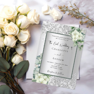 Invitation Mariage civil d'eucalyptus blanc argenté