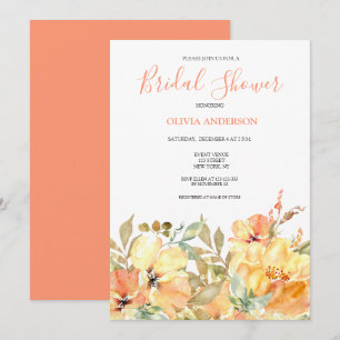 Invitation Mariage civil Fleurs Jaune Pêche 