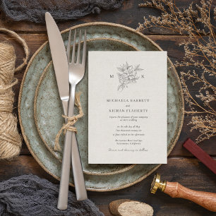 Invitation Mariage classique à monogramme botanique