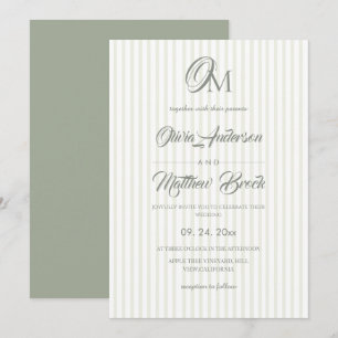 Invitation Mariage classique à rayures vert sauge