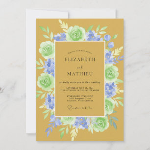 Invitation Mariage Classique aux Pivoines et Moutarde