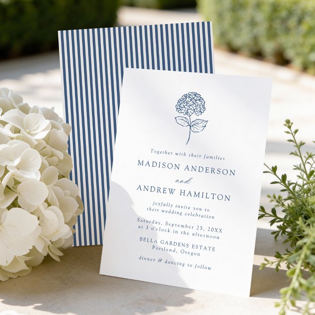 Invitation Mariage classique avec Hydrangea bleu marine (Créateur téléchargé)