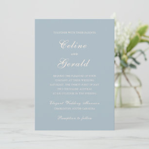 Invitation Mariage classique bleu muté élégant