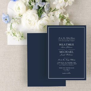 Invitation Mariage classique classique bleu marine traditionn