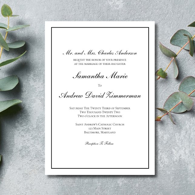 Invitation Mariage classique classique classique élégant (Traditional Classic Elegant Formal Black Border Wedding Invitation)
