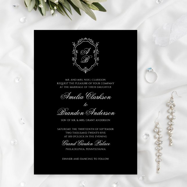 Invitation Mariage classique de crête noire et blanche (Créateur téléchargé)