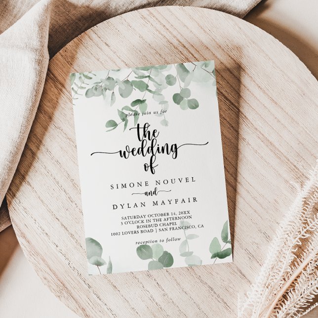 Invitation Mariage classique de feuillage vert Eucalyptus (Créateur téléchargé)