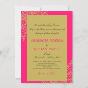 Invitation Mariage classique de style indien rose or chic