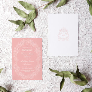 Invitation Mariage classique de style victorien rose vif