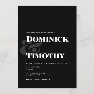 Invitation Mariage classique de typographie en gras noir et b