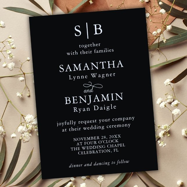 Invitation Mariage classique des initiales de monogramme noir (Créateur téléchargé)