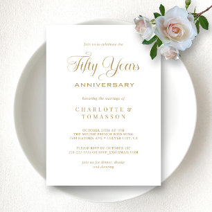 Invitation Mariage classique du 50e anniversaire blanc et or