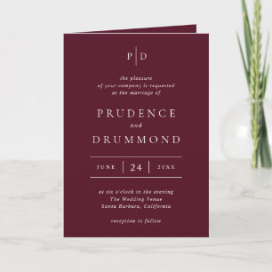 Invitation Mariage Classique Élégant de Bourgogne Profond