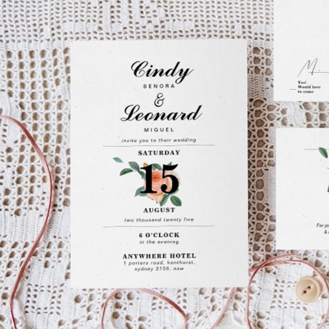 Invitation Mariage classique élégant de typographie florale (Créateur téléchargé)