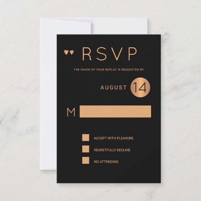 Invitation Mariage classique en cuivre métallique noir rsvp (Devant)