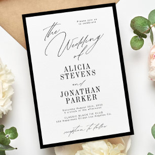 Invitation Mariage classique en typographie formelle noir et 