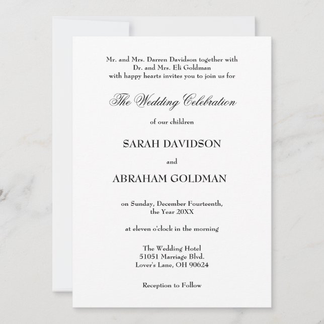 Invitation Mariage Classique Formel Élégant Blanc Traditionne (Devant)