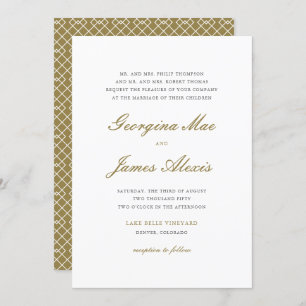 Invitation Mariage classique Gold et White Bold Script