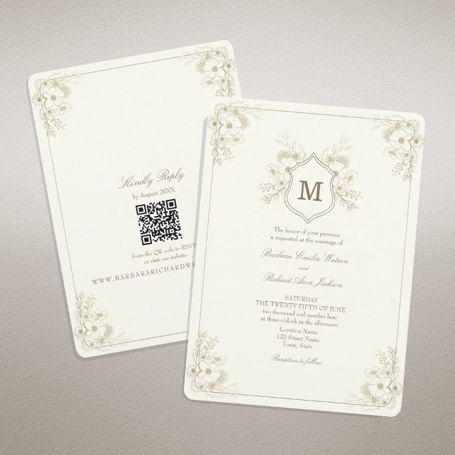 Invitation Mariage Classique Ivoire Vintage (Créateur téléchargé)