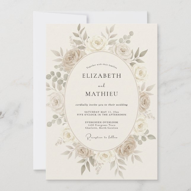 Invitation Mariage Classique Lumineux Ivoire (Devant)