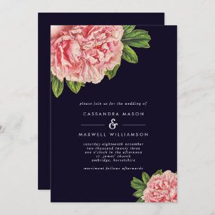 Invitation Mariage classique Marine & Pink Peony