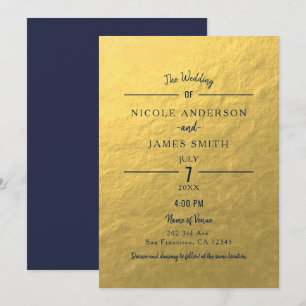 Invitation Mariage Classique Minimal Propre Bleu Marine Feuil