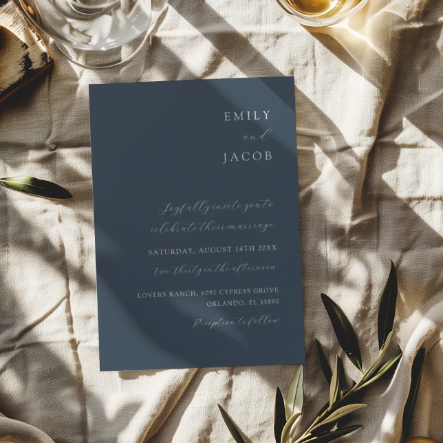 Invitation Mariage classique minimaliste bleu et blanc (Créateur téléchargé)