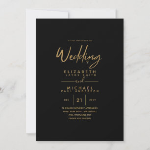 Invitation Mariage classique moderne Black Gold Budget Invite