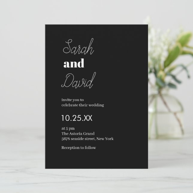 Invitation Mariage classique moderne chic noir et blanc (Debout devant)