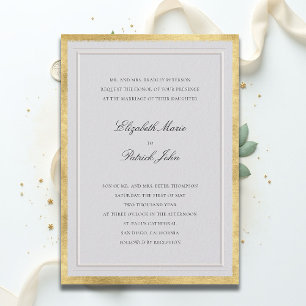 Invitation Mariage Classique Moderne en Ivoire et Or Faux For